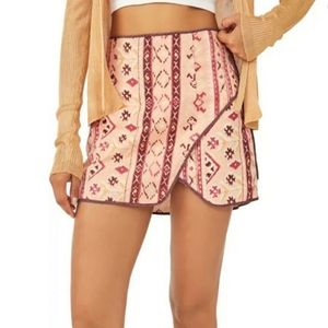 NWT Free People Cleo Print Faux Wrap Cotton Miniskirt